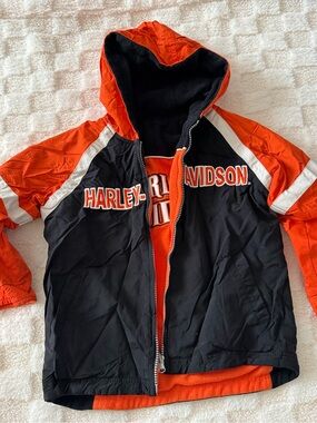 Harley-Davidson Black & Orange Hooded Puffer Jacket for Kids